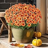 17" Artificial Daisy Flowers for Outdoor Fall Decoration-Faux Silk Daisy Bouquet Fake Plant UV Resistant for Front Door Planter Home Garden Porch Patio Thanksgiving Day Autumn Decor-8 Bundles (Orange)