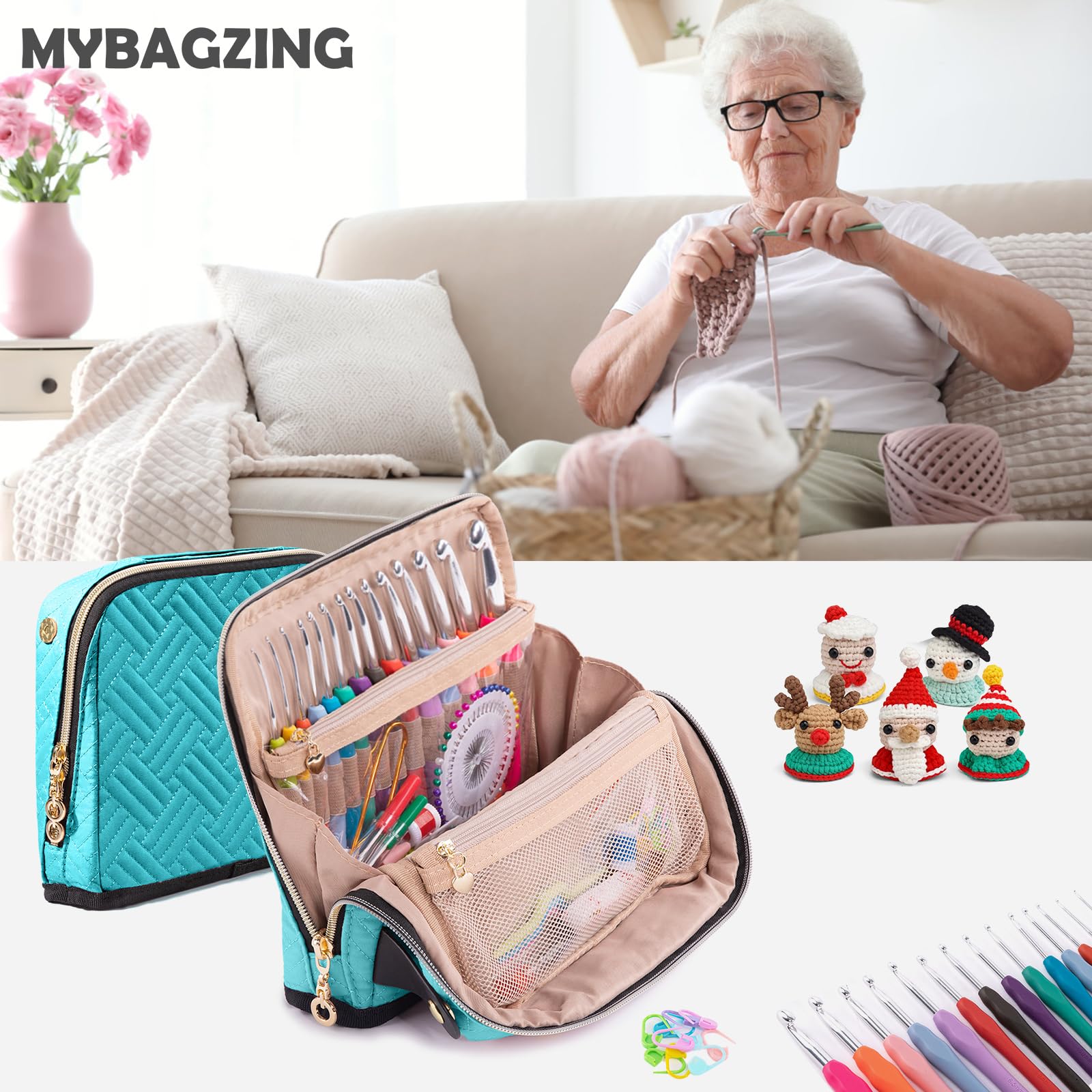 MYBAGZING Empty Crochet Hook Case - Crochet Hook Organizer Case Stand Up (Upgraded) -Corchet Organizer - Crochet Hook Holder for Knitting & Crochet Supplies, Crochet Needles, Crochet Accessories