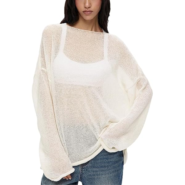 トップス andequal wave design sheer knit So Fine Semi-Sheer Rib-Knit Foldover Top