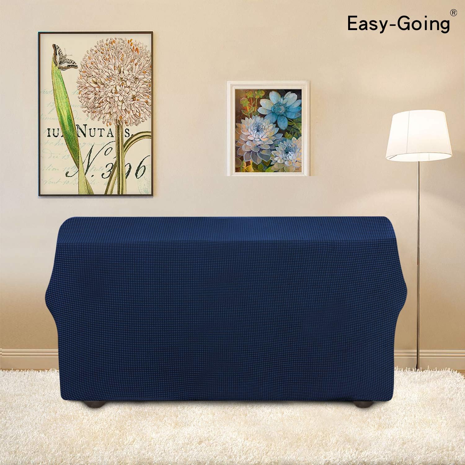 Easy-Going Stretch Loveseat Slipcover 1-Piece Sofa Cover Furniture Protector Couch Soft with Elastic Bottom for Kids Polyester Spandex Jacquard Fabric Small Checks(Loveseat, Navy): Kitchen & Dining