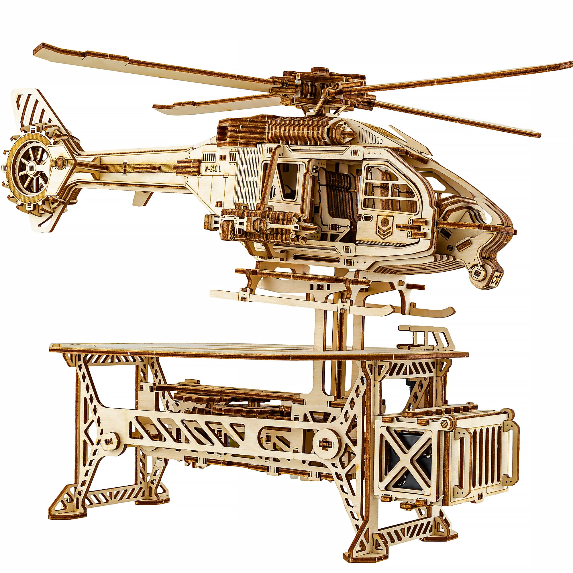 Wood Trick Thunder Chopper Electric Helicopter 3D Wooden Puzzles for Adults to Build - Spinning Rotors & Blades - Detailed Design - Mechanical Wooden Model Kits for Adults to Build