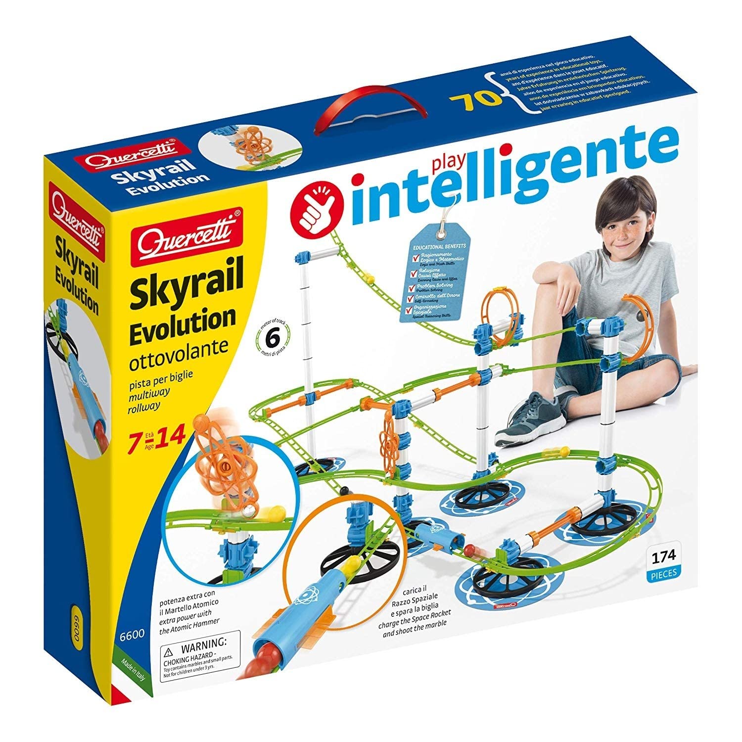 Quercetti Skyrail Evolution Marble Run - 174 Piece Marble Roller Coaster Building Set, 6 Meters (Over 19 Feet) of Track, for Kids Ages 7 Years +