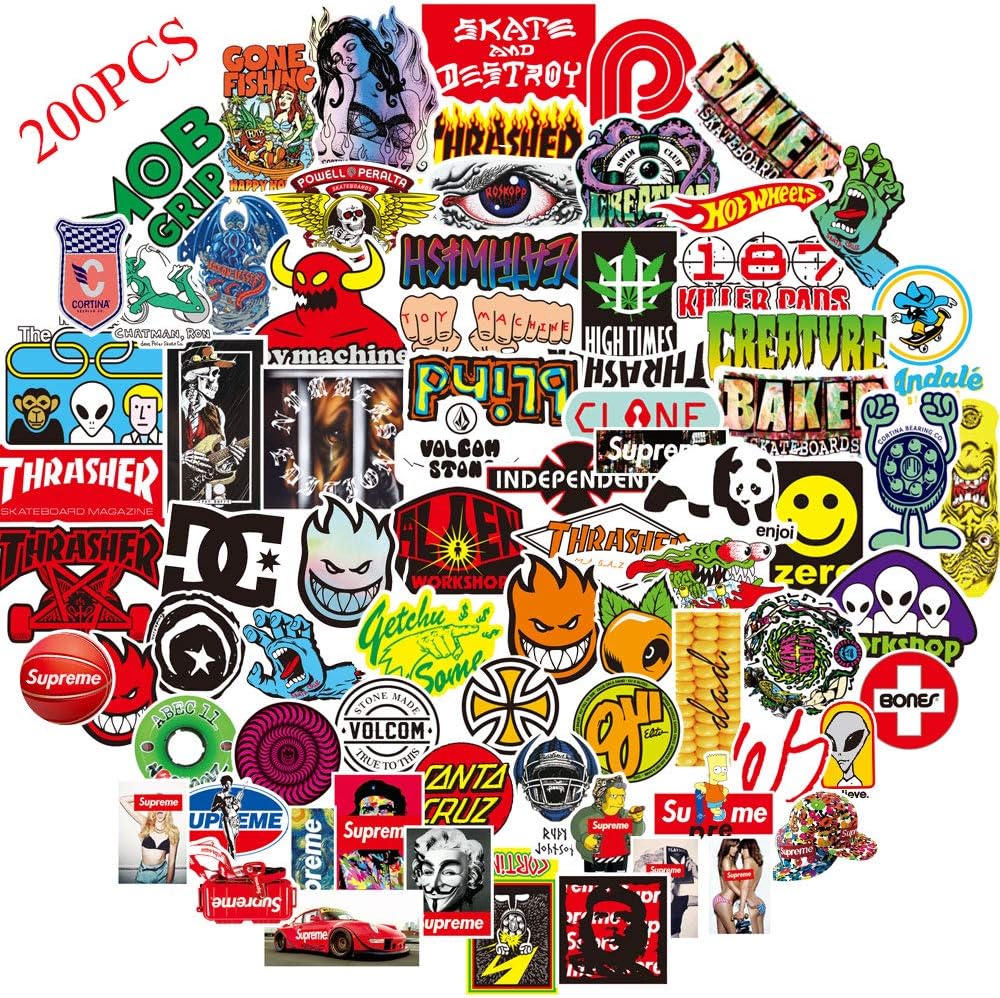 Fashion Brand Stickers(200pcs),Decals for Cars Skateboard Motorcycle Bicycle Skateboard Graffiti Patches Stickers for Adults