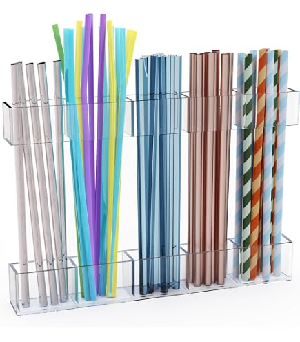 Acrylic Straw Organizer For Cabinet - Reusable Straw Storage With Adhesive Mount