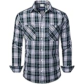Alimens & Gentle Mens Long Sleeve Dress Shirt Button Down Shirts with Pockets Regular Business Office Casual Plaid Shirt