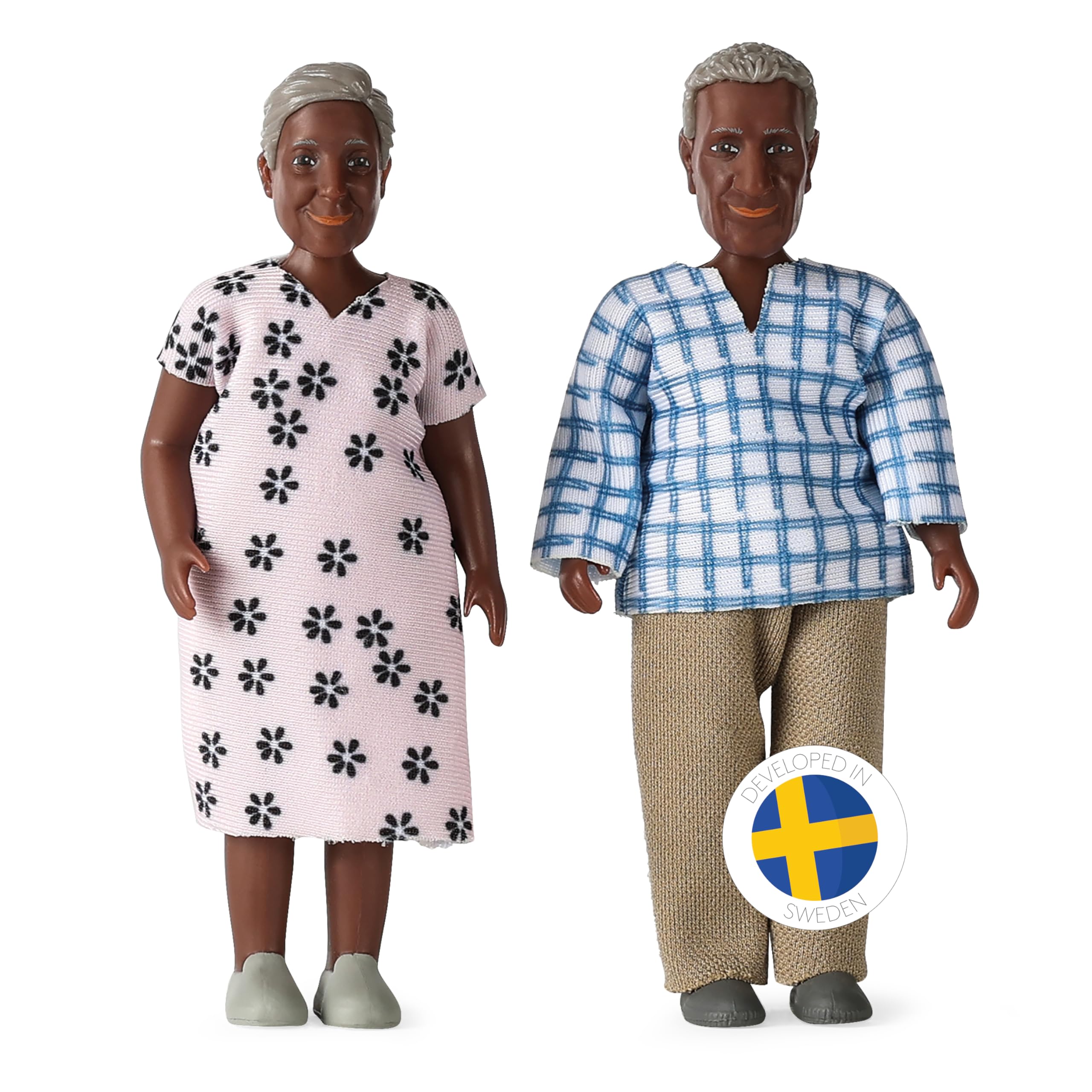 Lundby Dolls House People Family – Doll House Figures, Billie Dollhouse Family Set Grandparents 2 Adults, Bendable Plastic Dollhouse Dolls for Girls and Boys Age 3+, 1:18, Swedish Design and Quality