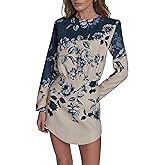 BCBG Womens Long Sleeve High Neck Blouson A-line Mini Dress