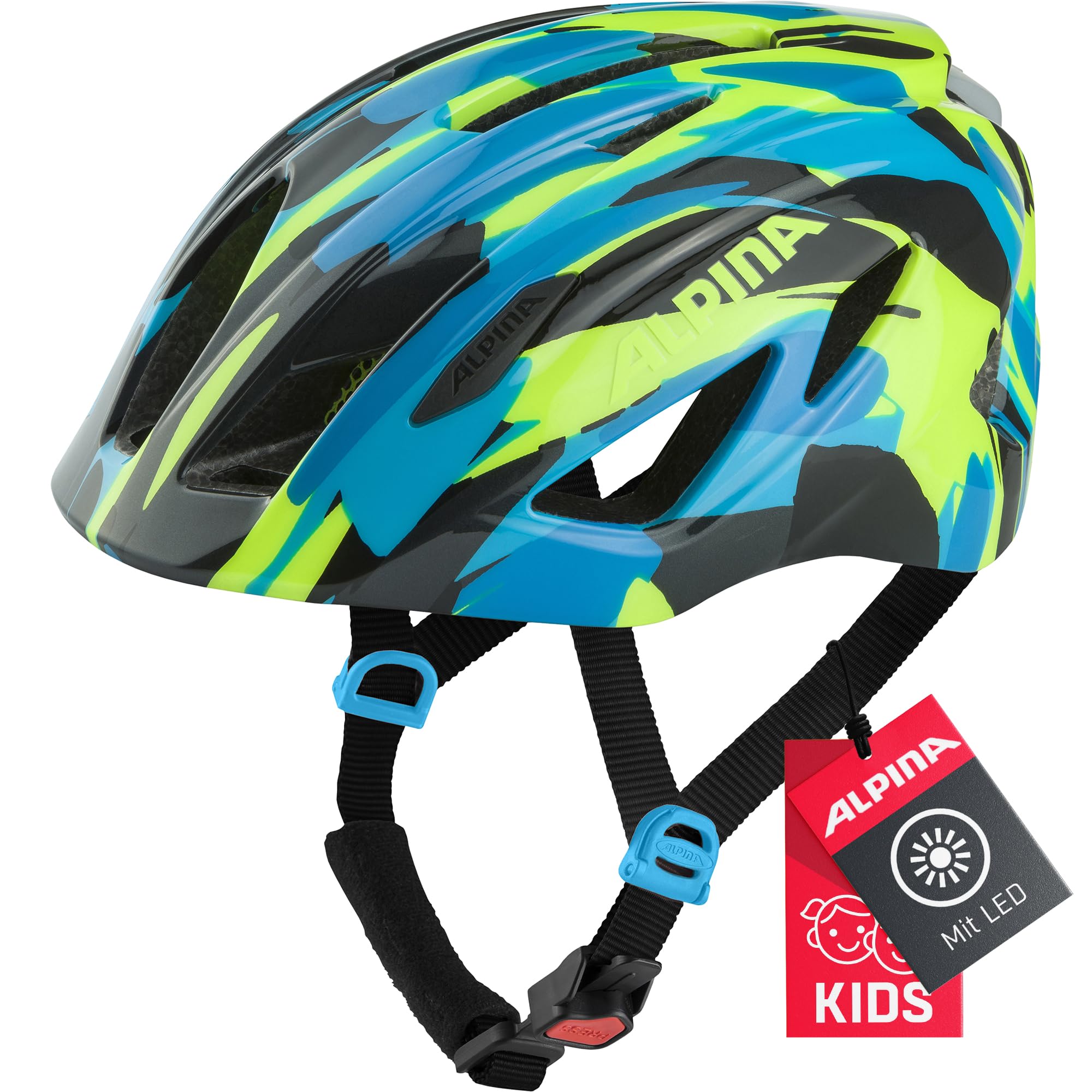 ALPINA Unisex - Children, PICO FLASH cycling helmet, neon-blue green gloss, 50-55 cm