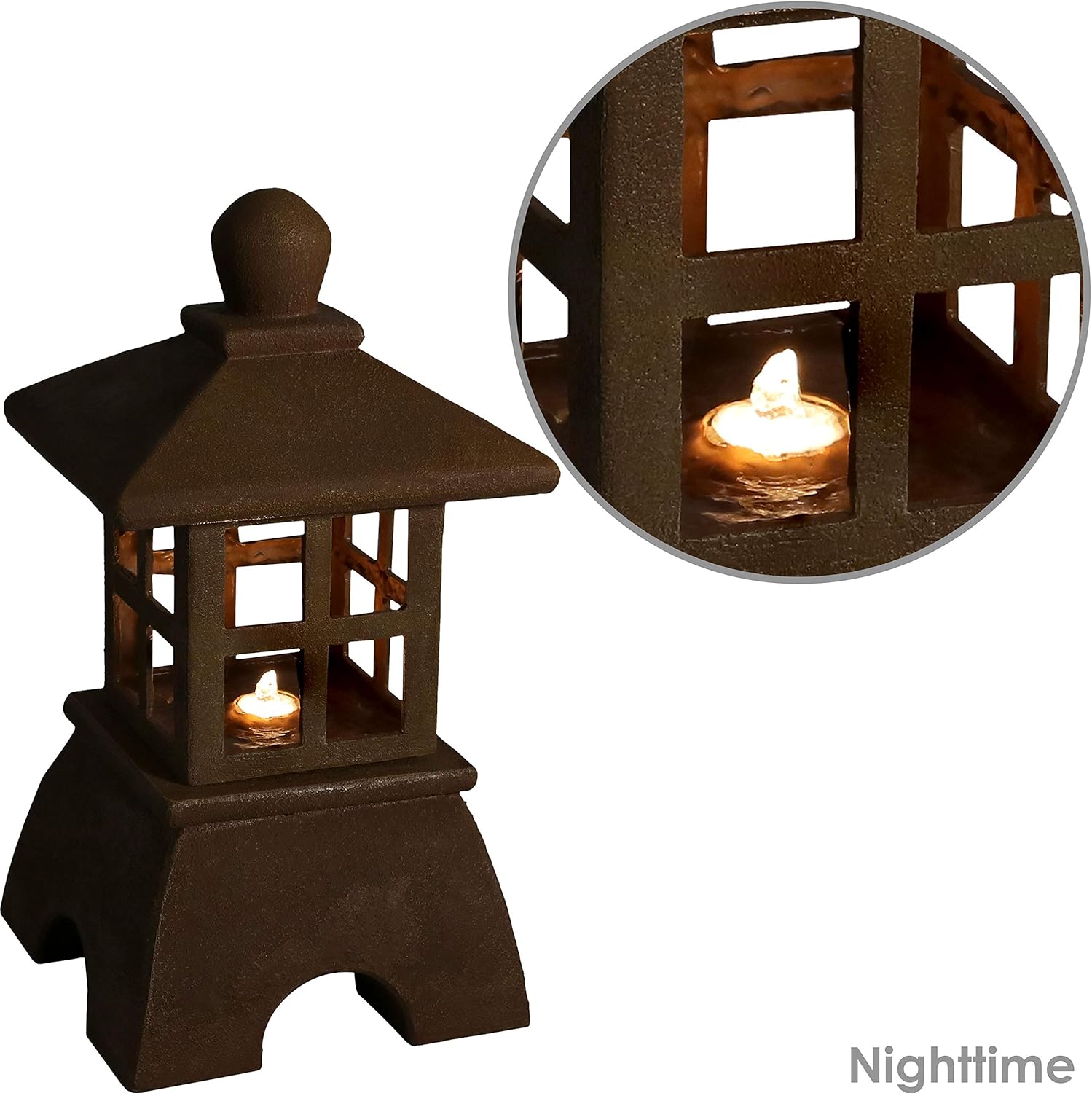 Sunnydaze Asian Pagoda Outdoor Water Fountain with LED Lights - Decorative Freestanding Japanese Garden Fountain for Backyard, Lawn, and Porch - 23-Inch : Garden & Outdoor