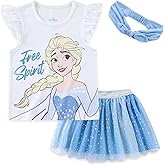 Disney Princess Moana Frozen Girls Short Sleeve Shirt and Tulle Skirt with Headband Set for Toddler and Big Kids