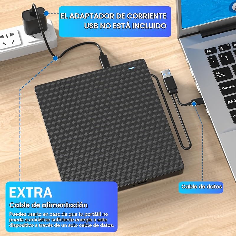 Unidade Externa de CD/DVD, USB 3.0 & Gravador de DVD Externo Tipo C, Unidade de Disquete Externa USB, Leitor de CD Portátil +/- RW, Drives Externas de DVD/CD para PC/Portáteis/Linux/Windows 11/10/8/Mac/Secretárias