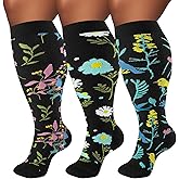 FOFLORA Plus Size Compression Socks for Women & Men 3 Pairs, Wide Calf Extra Large 20-30 mmHg Knee High Support Socks for Travel, Running, Nurse