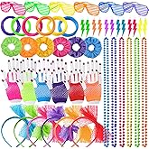 YAROMO 80s Costume Accessories Set, Includes Lace Headband Earring Necklace Fishnet Gloves Neon Bracelet for Halloween Women Neon Outfit Party