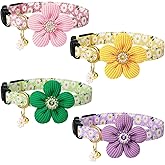 4 Pack Breakaway Cat Collars with Bells Adjustable Floral Cat Collars | Safety Cat Kitten Collars with Bowtie and Pendants for Girl Boy Cats