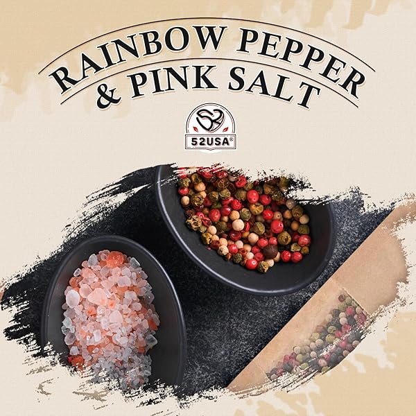 52USA RAINBOW PEPPERCORN BLEND 12OZ + HIMALAYAN PINK SALT COARSE 2 LB (PACK OF 2), KOSHER, PACKED TO KEEP PEPPER FRESH, SALT AND PEPPERCORNS FOR GRINDER REFILL