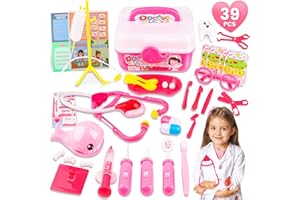DAISIKI Doctor Kit for Toddlers 3-5, 39Pcs Kids Dentist Play Set, Stethoscope Toy & Doctors Play Set for Toddler, Playset Role Pretend Play Medical Gifts for Kids Ages 2 4 8 Year Old, Pink