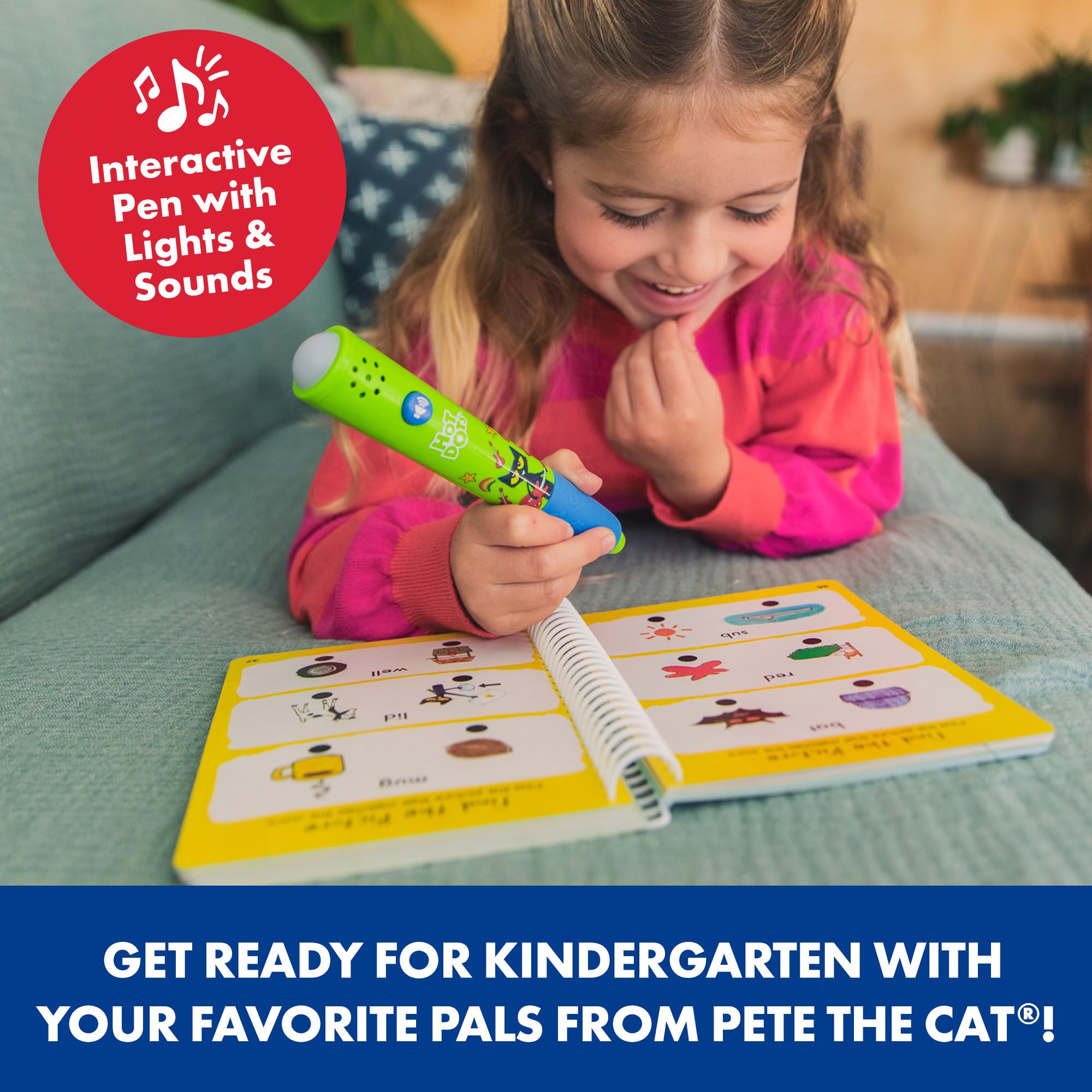 Educational Insights Hot Dots Pete The Cat Kindergarten Reading & Math Workbook - Kindergarten Workbooks with Interactive Pen, Homeschool Learning Books, Build Early Reading & Math Skills, Ages 5+