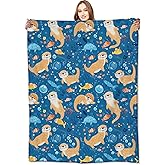 VODRM Cute Otter Blanket Sea Life Blue Throw Blankets,Birthday Gifts for Kids Women & Marine Life Lovers,Lightweight Soft Fleece Cozy for Sofa Couch Bed Room Ocean-Themed Decor 50x60in