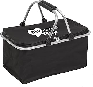 Einkaufskorb faltbar mit Abdeckung, Fassungsvermögen bis zu 30 L My Basket to GO Tragekorb mit Auskleidung aus reißfestem Stoff Eigengewicht nur 0,6 kg fest verschließbar, stabil, SCHWARZ