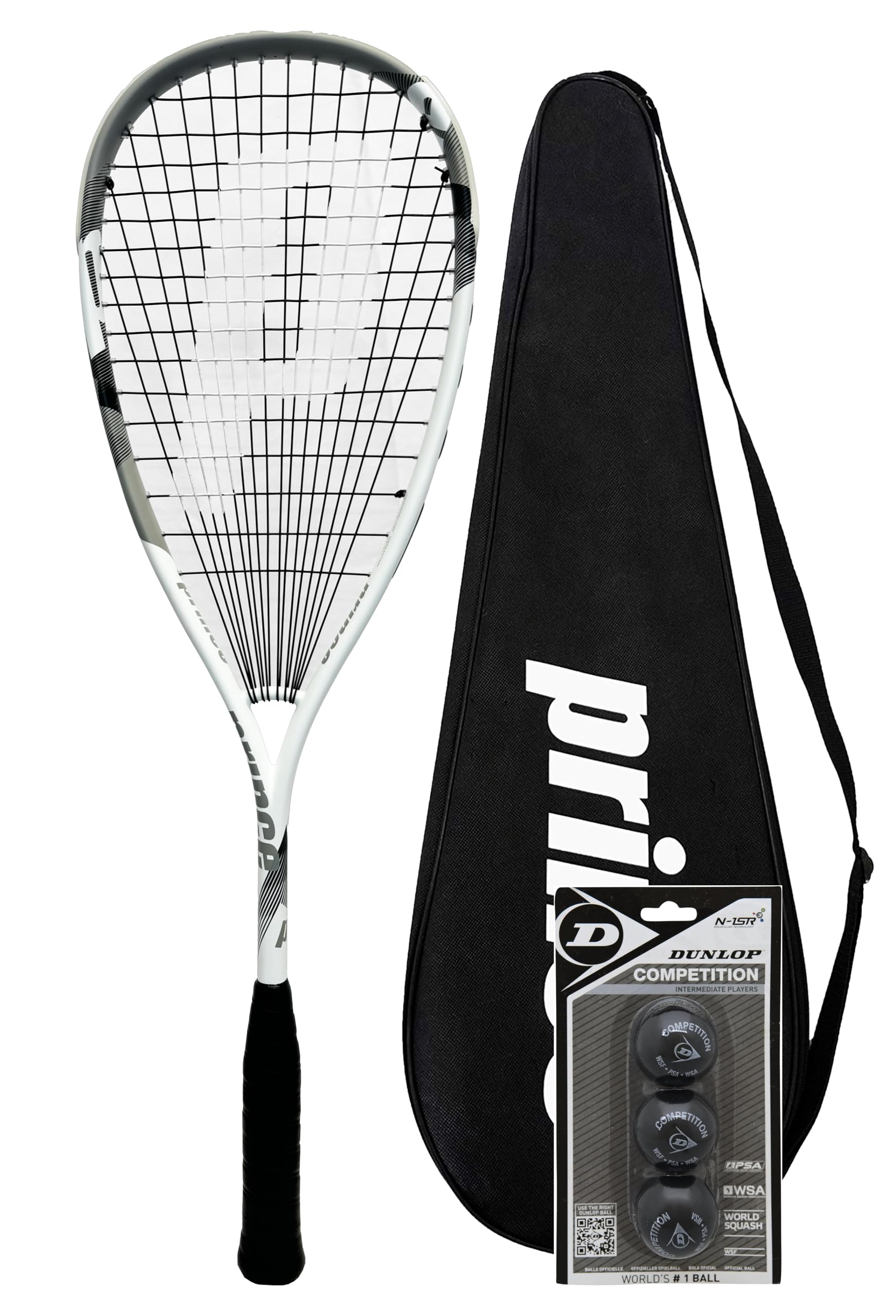 Prince Pro Sovereign 650 Squash Racket + 3 Squash Balls + Bag