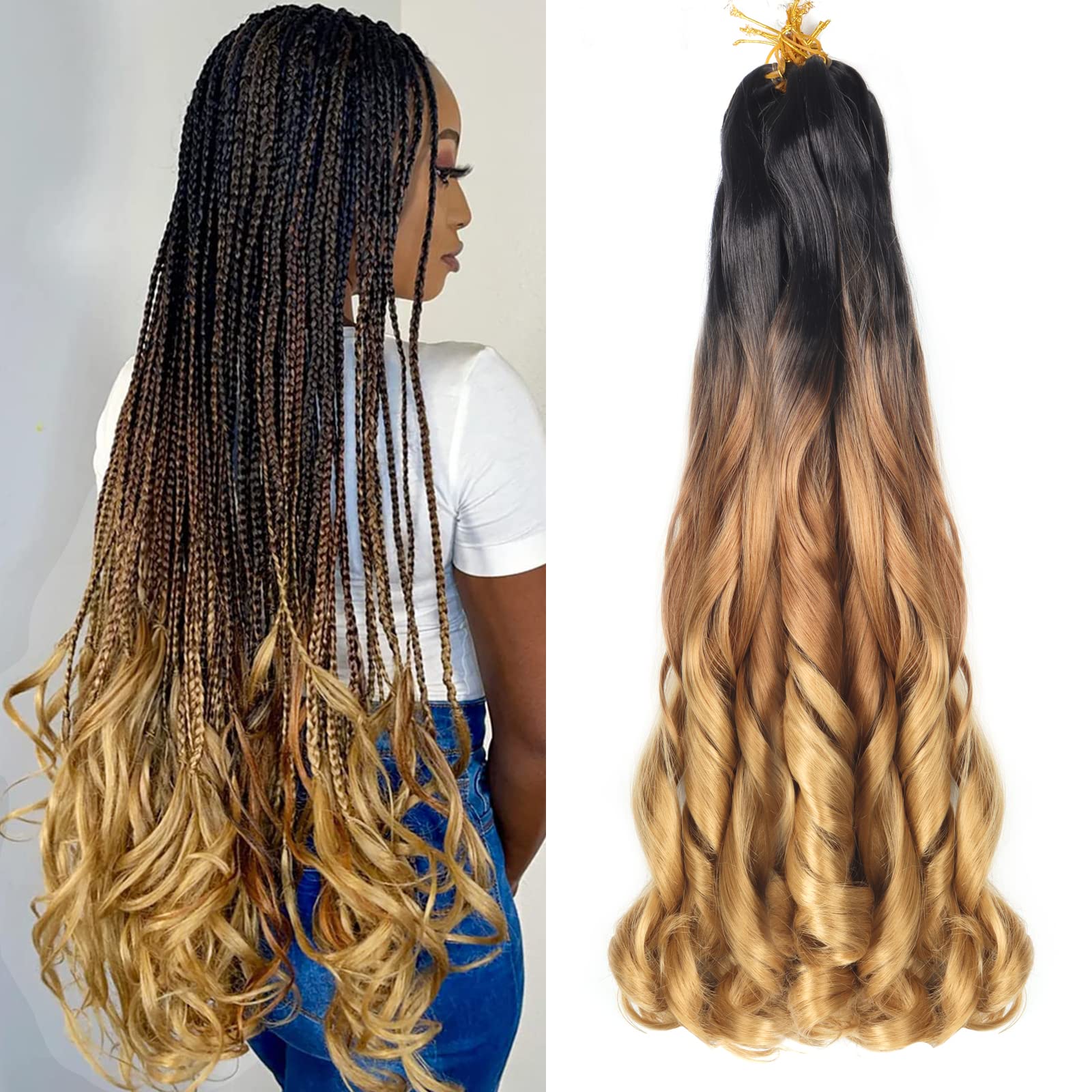 Ainimiu 8 Packs French Braiding Hair - 22 Inch Loose Wave Spiral Crochet Hair for Black Women - Pre Stretched with Curly Ends (22 inch, 1B/30/27), 500.0 gram — image 1