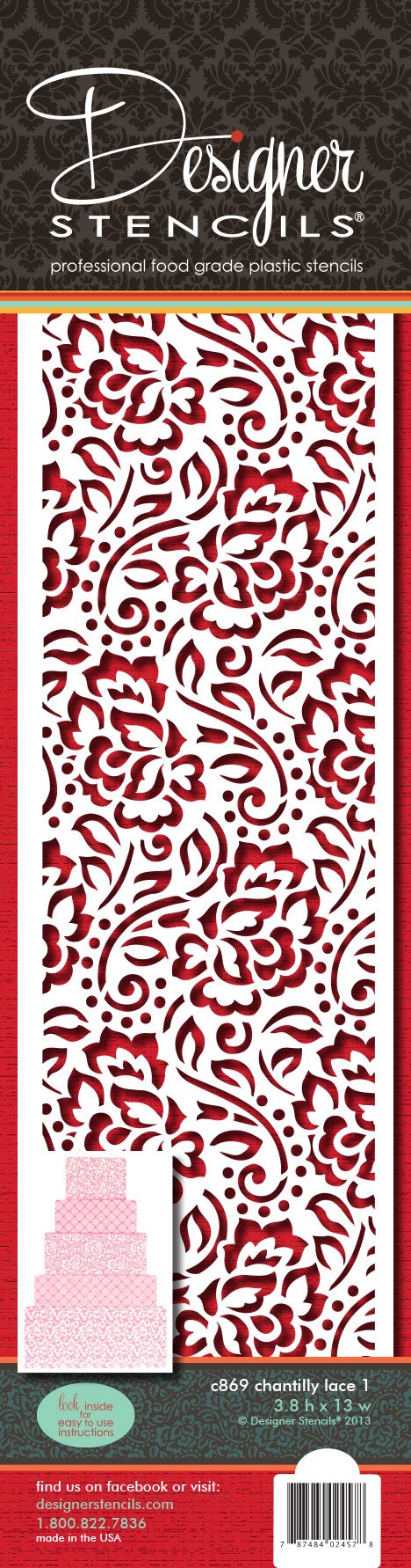 Designer Stencils C869 Chantilly Lace 1 Cake Side Stencil, Beige/Semi-Transparent