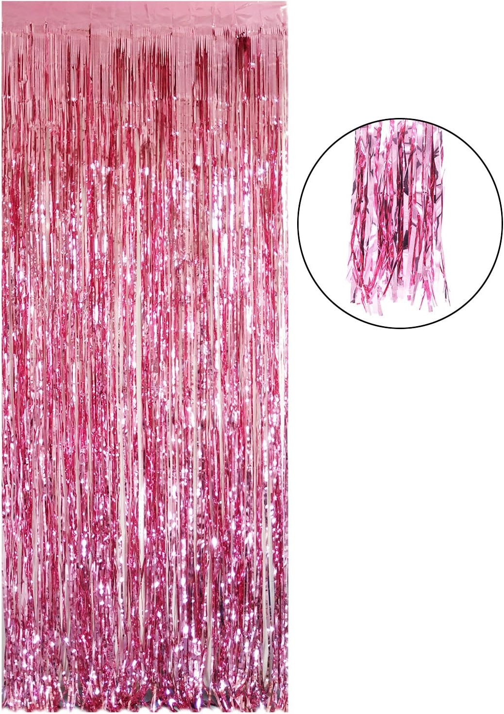 JIANZHENKEJI Metallic Tinsel Foil Fringe Curtains for Party Photo Backdrop Birthday Wedding Engagement Bachelorette Holiday Celebration Party Decorations (1 Pack, Pink)