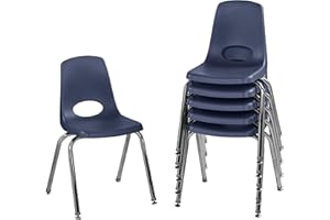 Factory Direct Partners 10368-NV 16" School Stack Chair, Stacking Student Seat with Chromed Steel Legs and Nylon Swivel Glides for in-Home Learning or Classroom - Navy (6-Pack)