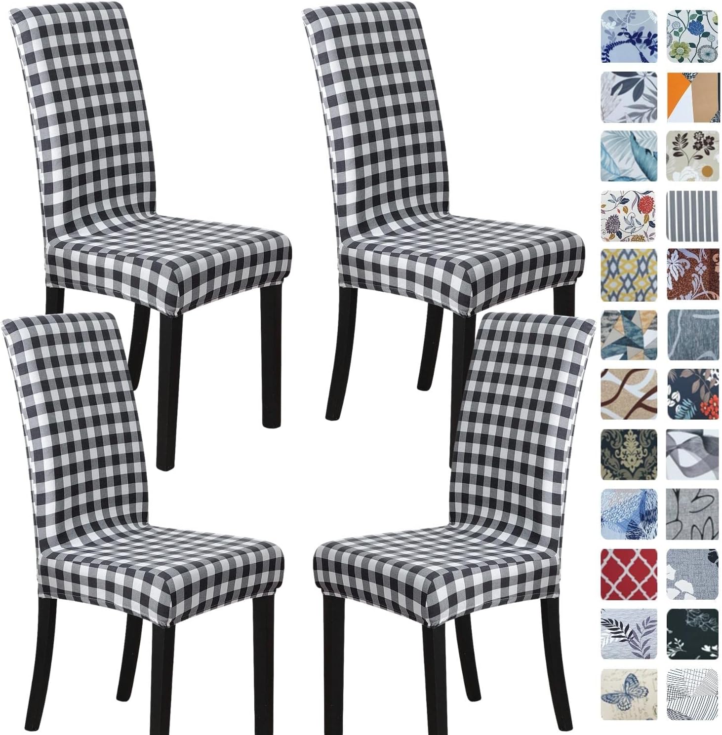 Slipcovers - SPRINGRICO Chair Covers for Dining Room Set of 4, Stretch Dining Chair Cover, Spandex Kitchen Parsons Chair Slipcovers, Buffalo Check Black & White Chair Covers (4 Pack, Buffalo B&W)