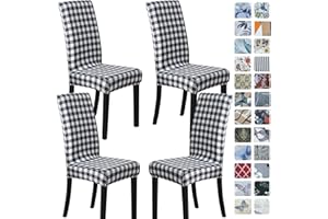 SPRINGRICO Chair Covers for Dining Room Set of 4, Stretch Dining Chair Cover, Spandex Kitchen Parsons Chair Slipcovers, Buffalo Check Black & White Chair Covers (4 Pack, Buffalo B&W)