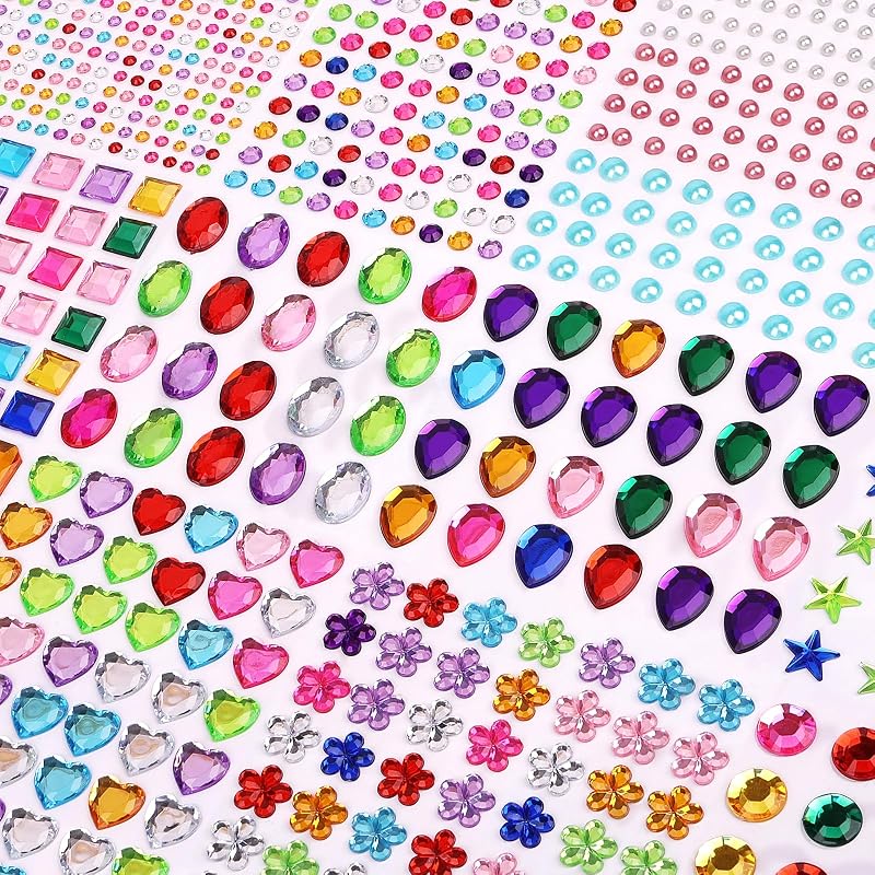 Hoiny 1782pcs Gems Stickers Self Adhesive Rhinestones Crafts Bling