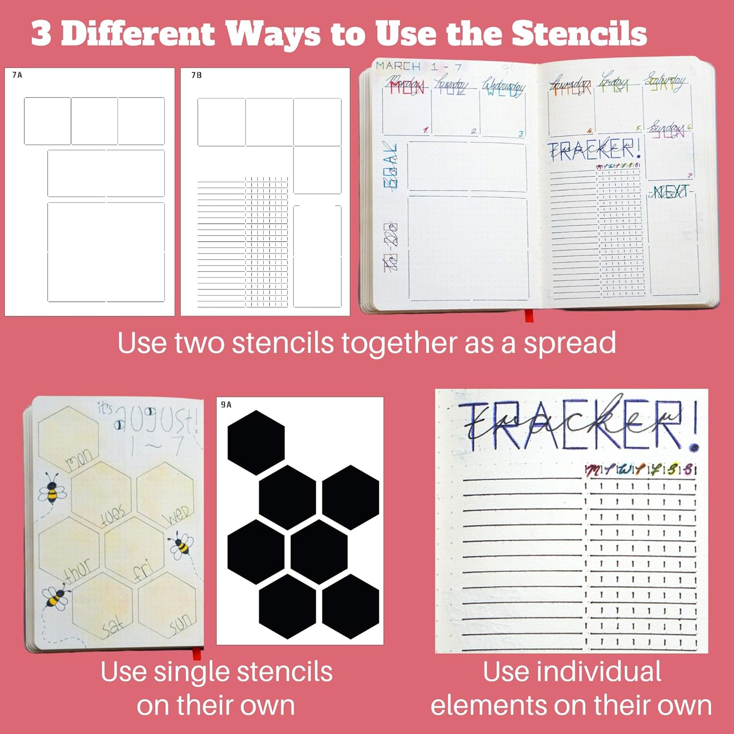 Speedy Spreads Journal Stencils (Weekly Layouts #3) - x6 Stencils for A5 Bullet Dot Grid Journal Notebook, Save Time on Full-Page Layouts, DIY Planner Templates for Productivity by Sunny Streak : Kitchen & Dining