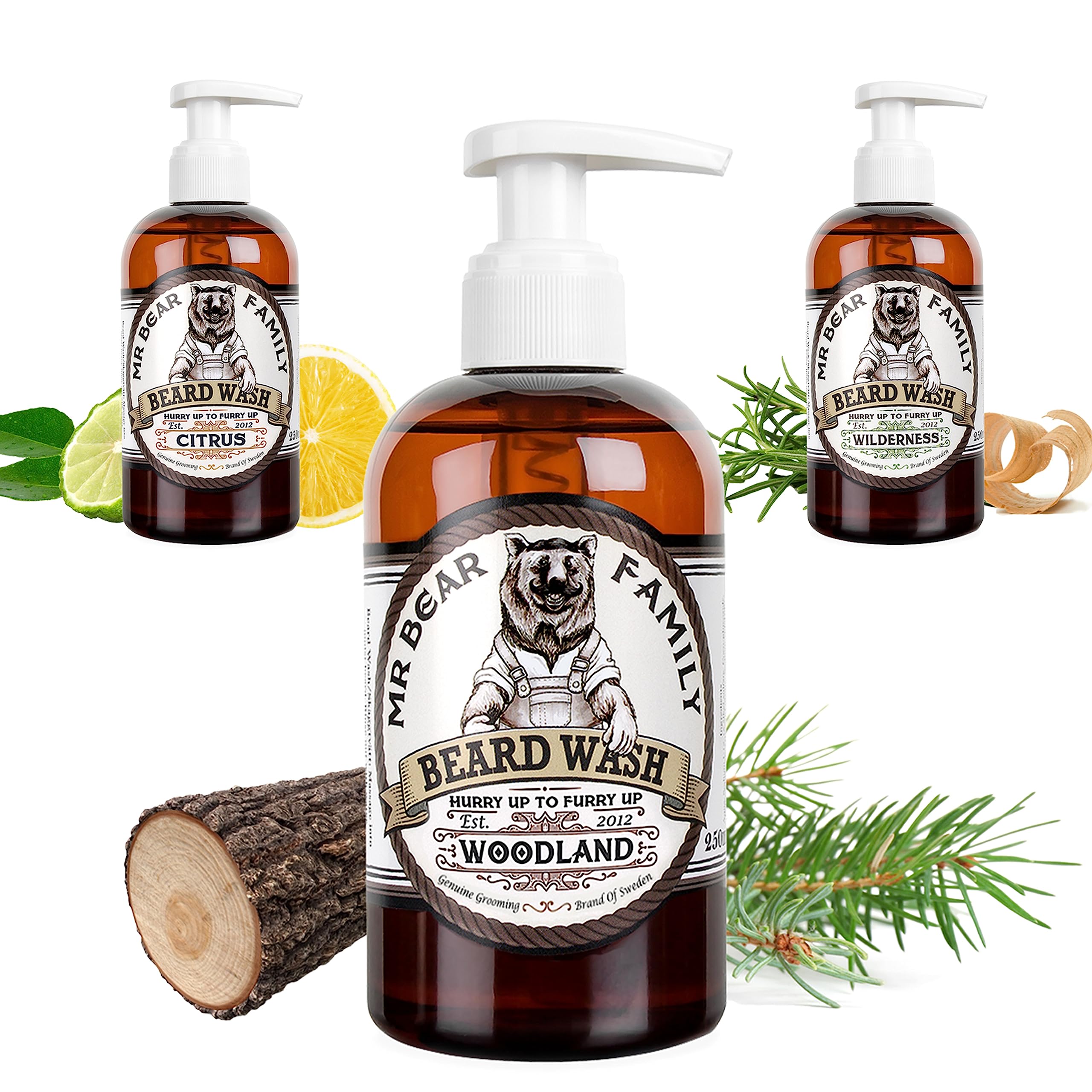 Natural Beard Shampoo for Men – Nourishing Vegan Beard Wash Contains Anti Beard Itch Anti Beardruff Oat Extract + Soothing Witch Hazel + Vitamin E for Fuller, Healthier Beard Hair – Woodland 250ml