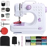 Portable Sewing Machine for Beginners - Mini Electric Sewing Machine with 12 Built-in Stitches, 2-Speed Foot Pedal, LED Light & Storage Drawer - Includes Sewing Kit for Kids & Adults