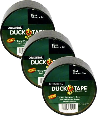 Duck Tape Original Black 50mm x 5m Pack of 3 High Strength Waterproof