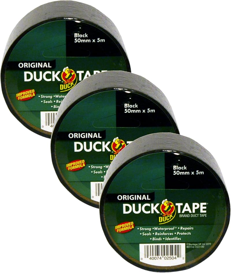 Duck Tape Original Black 50mm x 5m Pack of 3 High Strength Waterproof