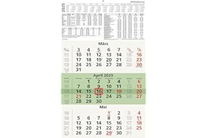 Zettler - 3-Month Calendar Recycled 2025, 29.7 x 48.8 cm, Office Calendar with Year Overview, Blue Angel, Foldable, 3 Months at a Glance, Holidays / Holiday Dates DE/AT/CH and German Calendar