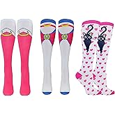 Sailor Moon Socks Cosplay (3 Pair) - (Women) Sailor Moon Gifts Knee High Costume Socks - Fits Shoe Size: 4-10 (Ladies)