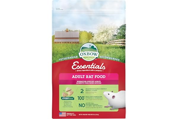 Oxbow Essentials Rat Food, Pet Food for Adult Rats, All-Natural Vitamin & Mineral Rich Formula, Veterinarian Recommended, Oxbow, Rodent Pellets, Made in USA, No Artificials, 3 lb. Bag | Uniform Rat Food Pellets, Veterinarian Recommended, Vitamins And Minerals, Uniform, Made In USA, Daily Food for Adult Rats
