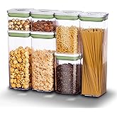 linoroso Pop Airtight Food Storage Containers with Date Recording Lids, Stackable Plastic Storage Containers Set of 7, Dry Cereal Container Set for Pantry Countertop Fridge Organization