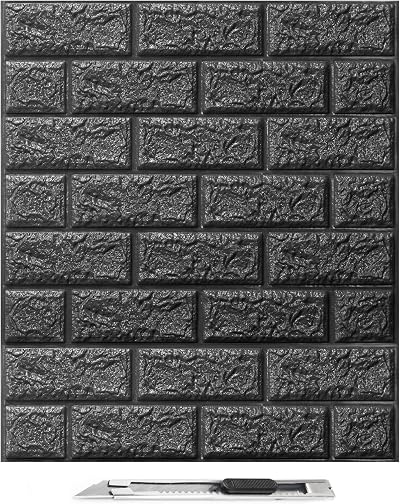 Art3d 10 Sheets Black 3D Brick Wallpaper Peel and Stick 14.5 Sq Ft