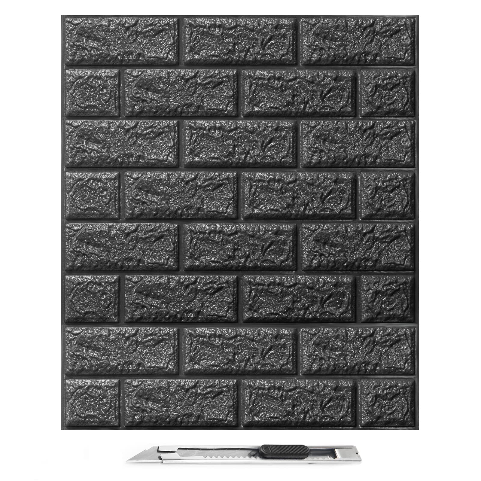 Art3d 10Pcs 3D Brick Wallpaper in Black, Faux Foam Brick Wall Panels Peel and Stick, Waterproof for Bedroom, Living Room, and Kitchen Decor (14.5 Sq.Ft)