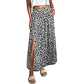 ANRABESS Maxi Skirts for Women Summer Trendy Elastic High Waisted Casual Boho Floral Slit Flowy Skirts with Pockets Fashion