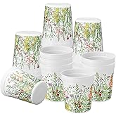 Vesici 24 Pcs Wildflower Reusable Cups 16 oz Floral Plastic Cups for Wedding Birthday Baby Shower Wildflower Party Decorations Supplies High Temperature Resistance Dishwasher Safe
