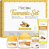 Herblov Turmeric Skincare Set – Turmeric Face Cleanser, Body Scrub, Cream & Facial Serum – Skin Brightening Hyperpigmentation Treatment, Dark Spot Corrector – Skincare Kit for a Glowing Complexion