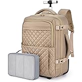 BAGSMART Rolling Backpack for Women, Wheeled Backpack with Packing Cube, Travel Back pack with Wheels, Carry On Suitcase Bag 17 Inch Large Roller Daypack, Champagne