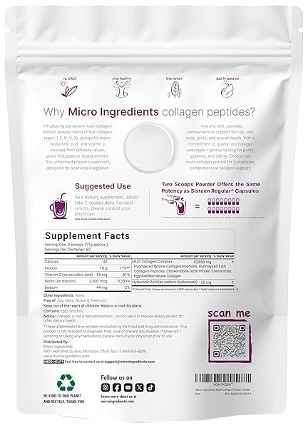MICRO INGREDIENTS MULTI COLLAGEN PEPTIDES POWDER, 2LB | TYPE I, II, III, V, X + BIOTIN, VITAMIN C & HYALURONIC ACID | UNFLAVORED | SUPPORTS HAIR, SKIN & JOINT HEALTH | KETO, NON-GMO