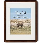 FLYJOE 11x14 Picture Frame - Solid Walnut Wood Frame With Mat For 8x10, 11x14 Poster Frame, Plexiglas and Hanging Hardware Included, 11 By 14 Picture Frame Wood, Natural Walnut
