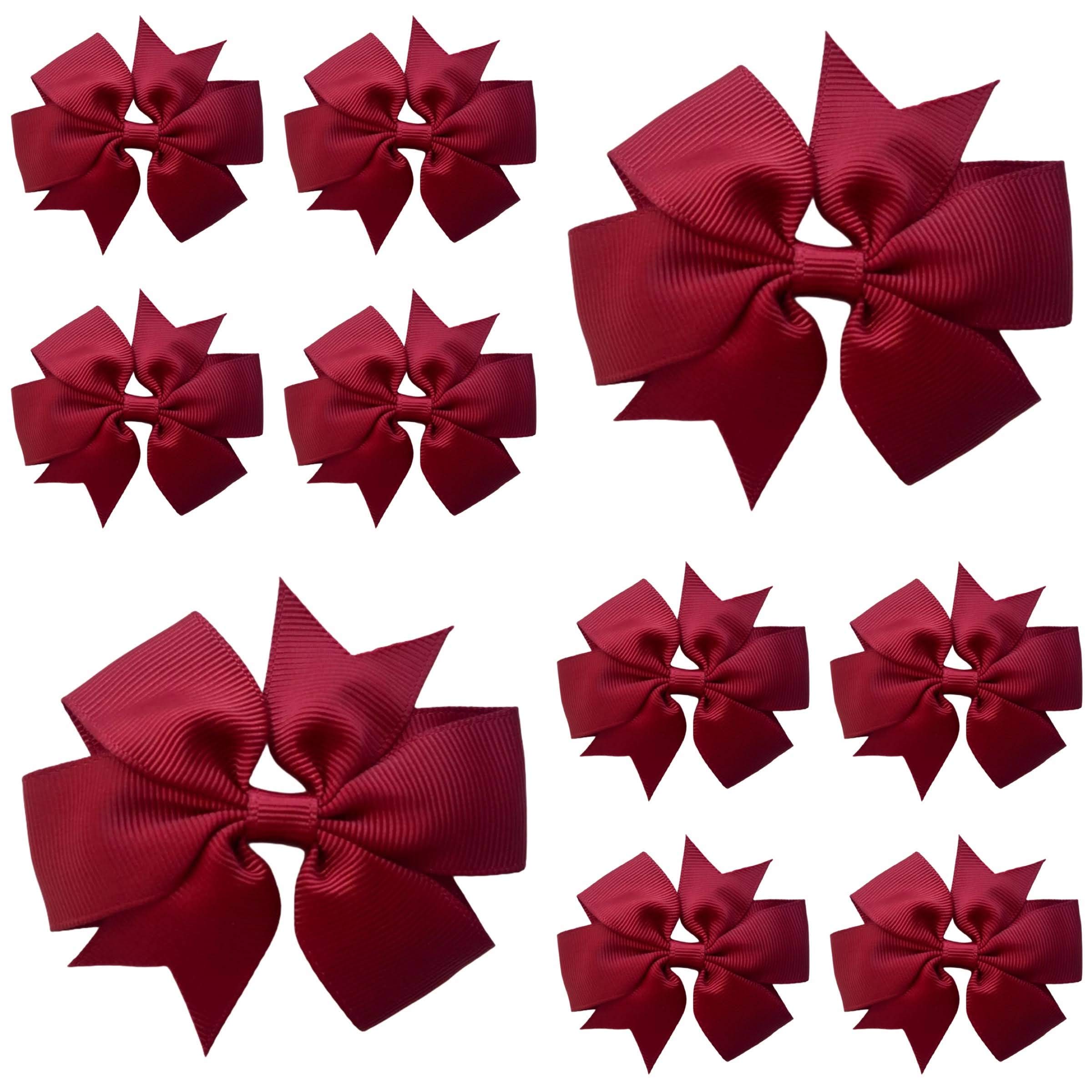 10pcs Maroon Burgundy Hair Bows Clips Slides Grips 3" inch Pinwheel Solid Vibrant Colour Girls Hairbows — image 1