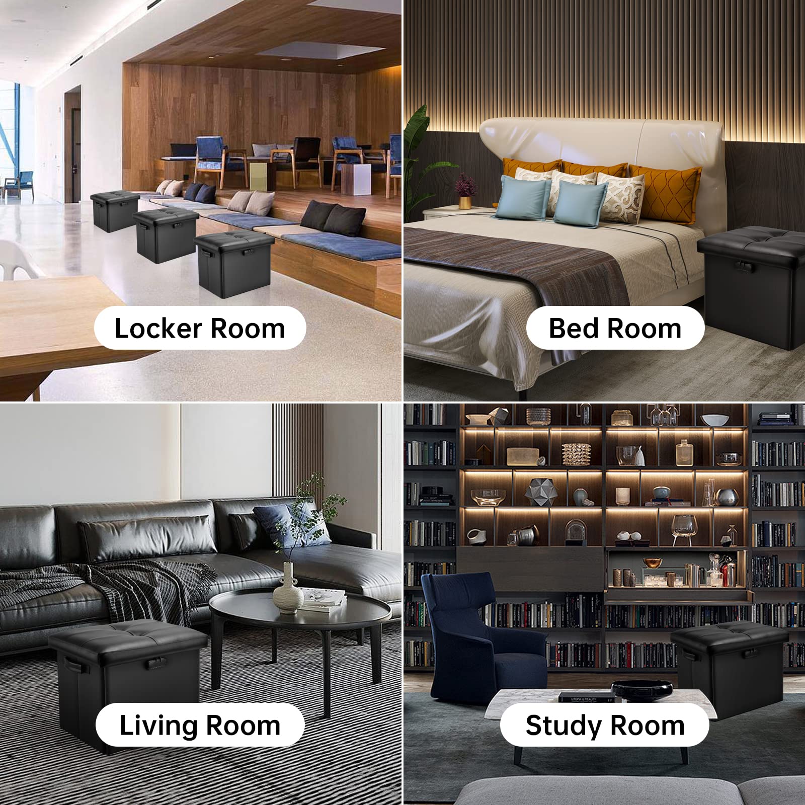 DocSafe Storage Ottoman with Lock,Fireproof Folding Ottoman Foot Rest Stool Storage Chest with Storage Safe for Important Documents,Waterproof 17 Inches Short Ottoman Foot Stool with Handles,Black - Image 7